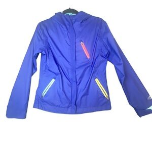 Kids Columbia Waterproof Retro Blue Purple Jacket Colorful Zippers Hooded 10/12
